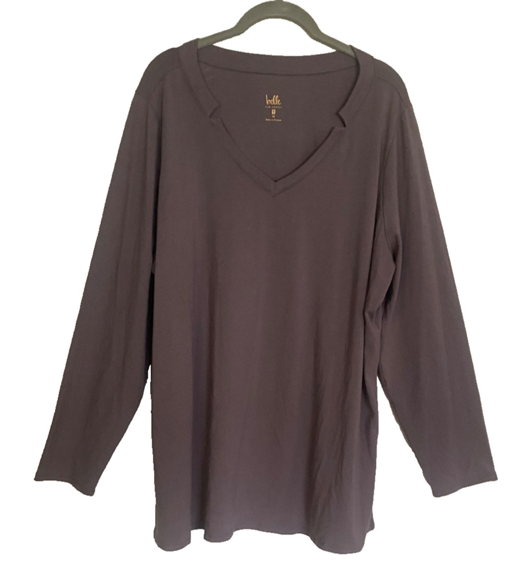 Belle by Kim Gravel Size XL Grey TripleLuxe Pima V-Neck Long Sleeve Tunic Top